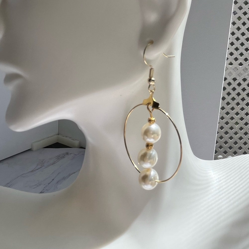 Handcrafted Gold Hoop Pearl Drop Earrings: Dainty Preppy Classic